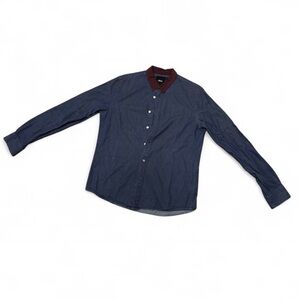 Asos - Men's Blue Denim Shirt with Maroon Collar